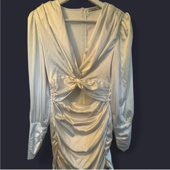 White Satin Dress Twist Front Ruched Satin Dress size small - Picture 2 of 8